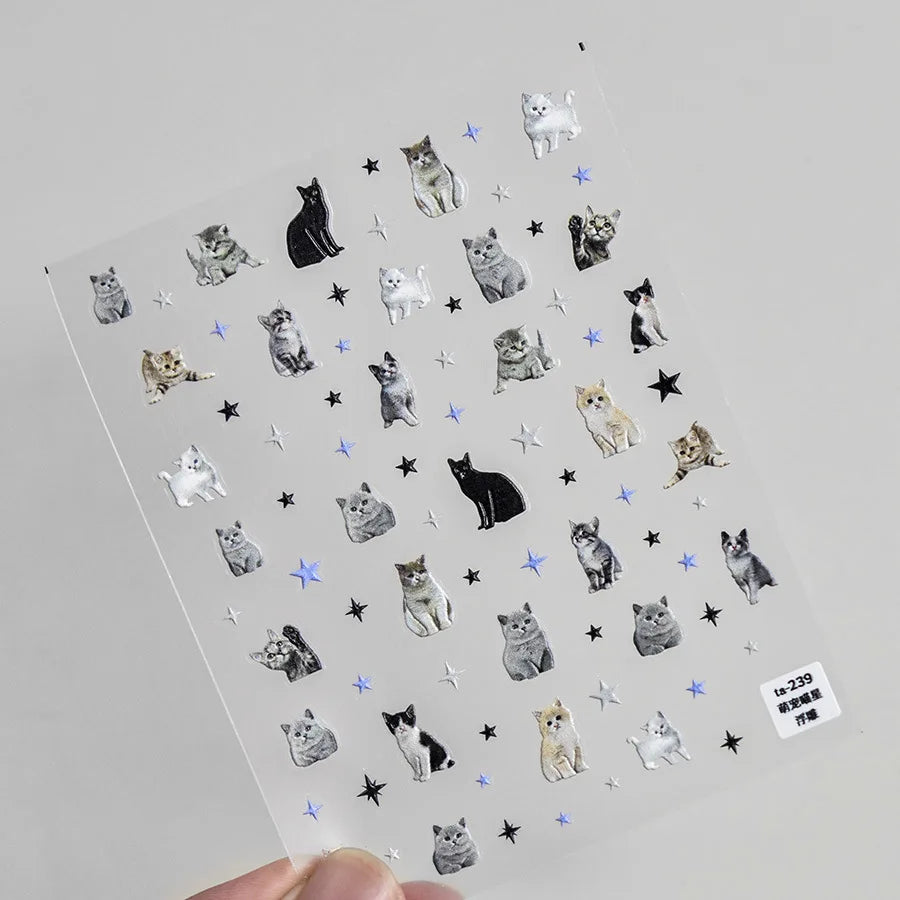 Graffiti Cat Claw Rabbit Bunny Bear Dog Flower Lovely Animal Fruit Dim Sum Candy Sunflower Adhesive 5D Nail Art Stickers Decal