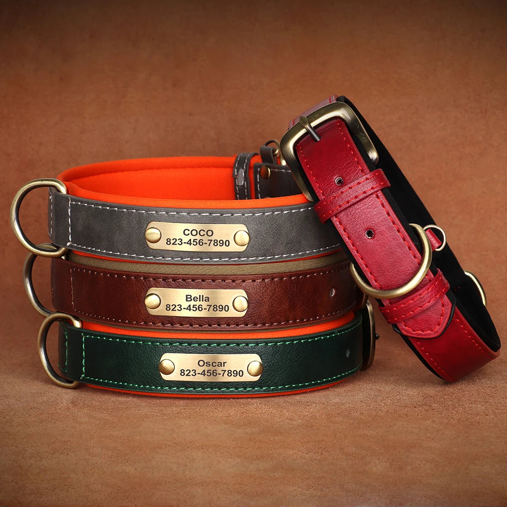 the ENGRAVEPAWS ID COLLAR - Personalized PU Leather Dog Collar, Free Engraved Dog ID Collars, Nameplate Soft Padded for Small/Medium/Large Dogs, Adjustable