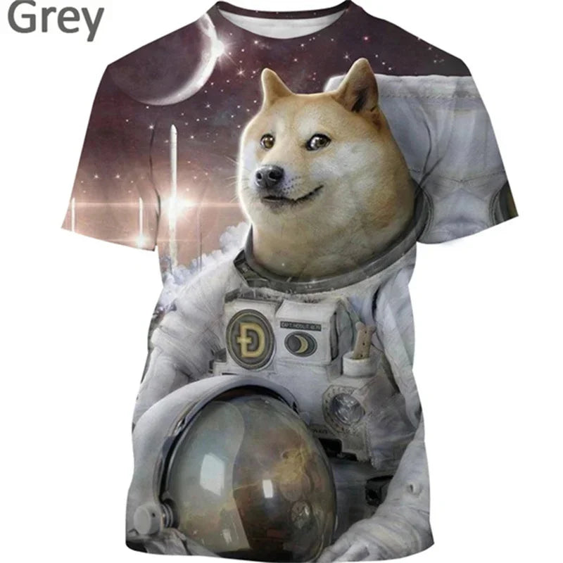 the GALAXY SPACE DOGS - Astronaut Dog Dogecoin Graphic T-Shirt for Men, Clothing Fashion Meme Cheems Fan T-Shirt, Casual 3D Shiba Inu Printing Tee Tops