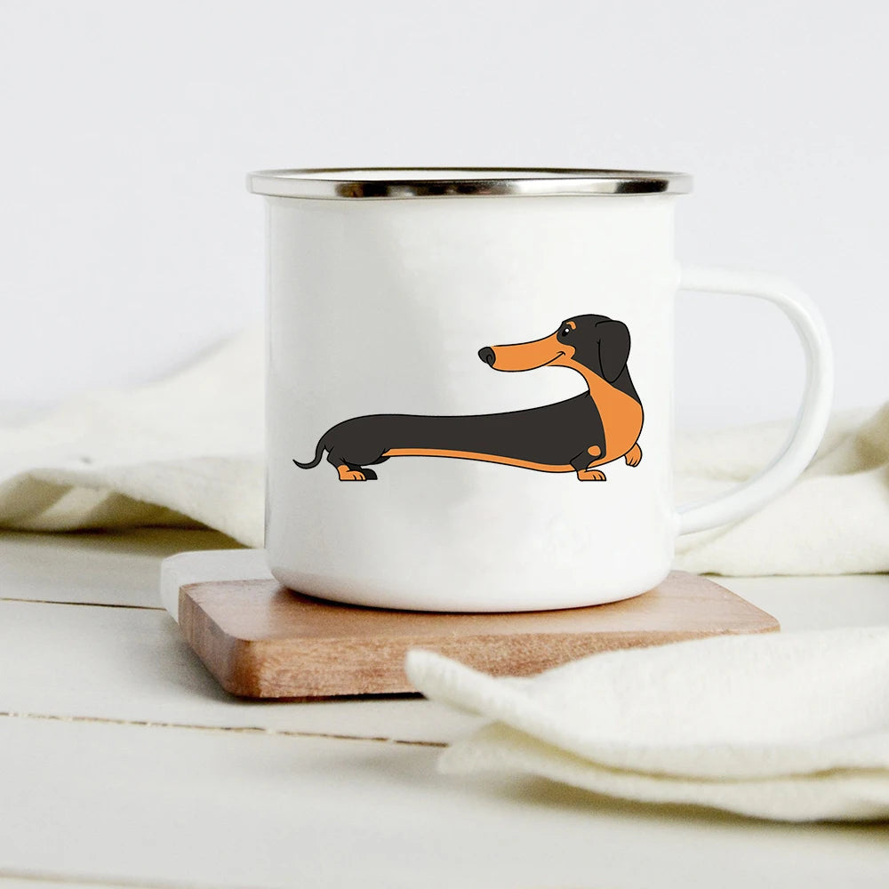 Funny Dachshund Print Creative Enamel Mug Coffee Wine Mugs Cartoon Dogs Paw Party Drink Beer Juice Milk Cups Gifts for Lover Dog