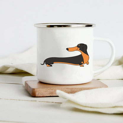 Funny Dachshund Print Creative Enamel Mug Coffee Wine Mugs Cartoon Dogs Paw Party Drink Beer Juice Milk Cups Gifts for Lover Dog