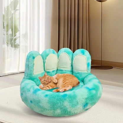 Round Dog Bed Fluffy Rabbit Fur Pet Bed Winter Warm Cat Bed Labubu Bear Paw Design Cat House Cat Bed Pet Supplies Dog Kennel