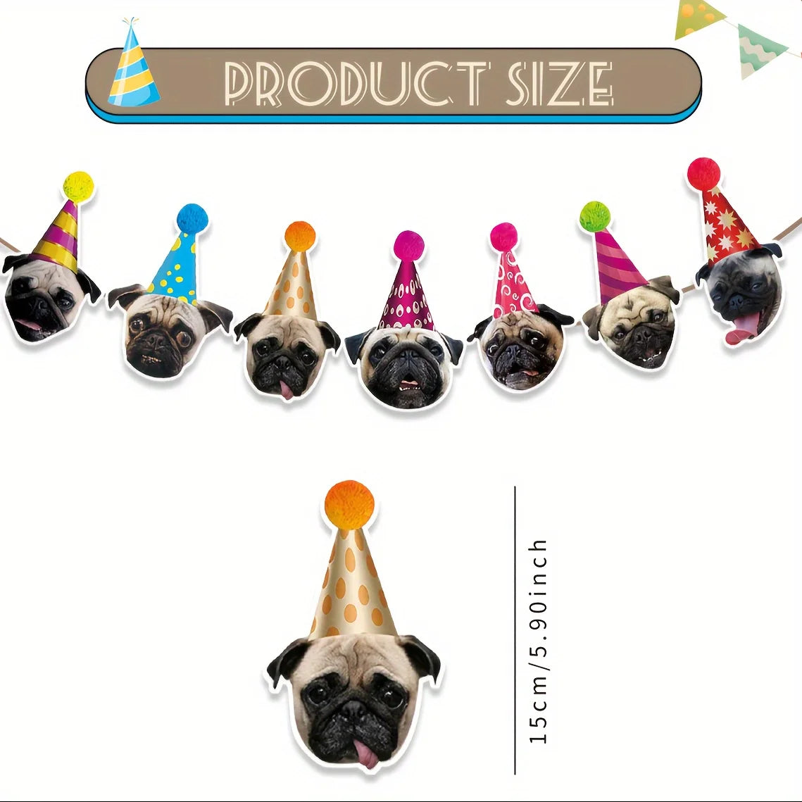 Pug Birthday Garland, Pug Dog Birthday Banner, Pug Bday Party Decoration for Pug Lovers