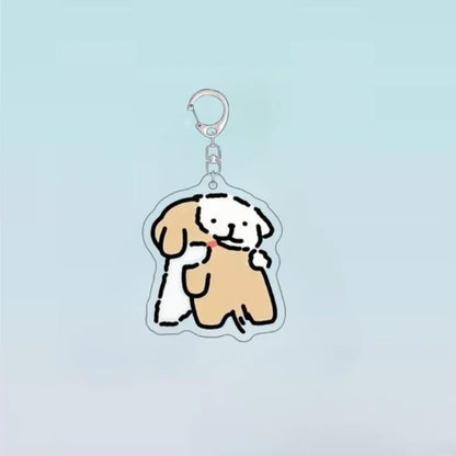 Cartoon Little White Dog Key Chain Cute Acrylic Maltese Dog Bag Pendant Micro Landscape Decoration Key Ring Jewelry Wholesale