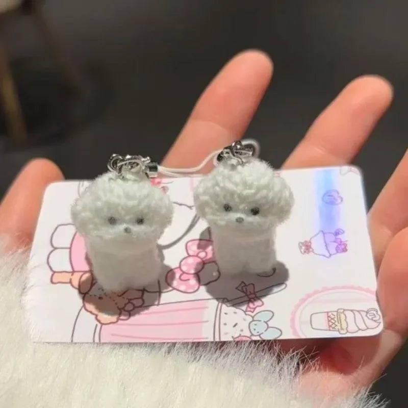 1/2Pcs Kawaii Puppy Keychain 3D Flocked Dog Little Plush Animal Pendant Backpack Car Keyrings Charms Hangs Decor Accessories