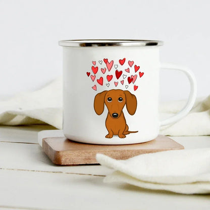 Funny Dachshund Print Creative Enamel Mug Coffee Wine Mugs Cartoon Dogs Paw Party Drink Beer Juice Milk Cups Gifts for Lover Dog