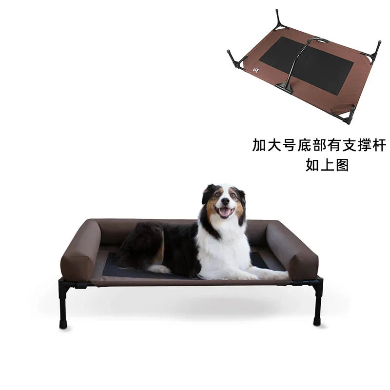 Large Elevated Cooling Dog Bed Portable Anti-Chewing Outdoor Kennel with Non-Slip Foot Rest Pet Bed