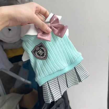 Fashion Winter Pet Clothes College Dress Pet Sweater Pet Plaid Dress Cat Small Dog Clothes Bow Tie Dog Clothes for Small Dog