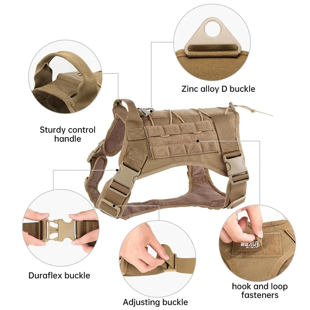 Tactical Dog Harness for Large Pet Harness No-Pull Service Vest Adjustable Military Dog Vest for Training Hunting Walking