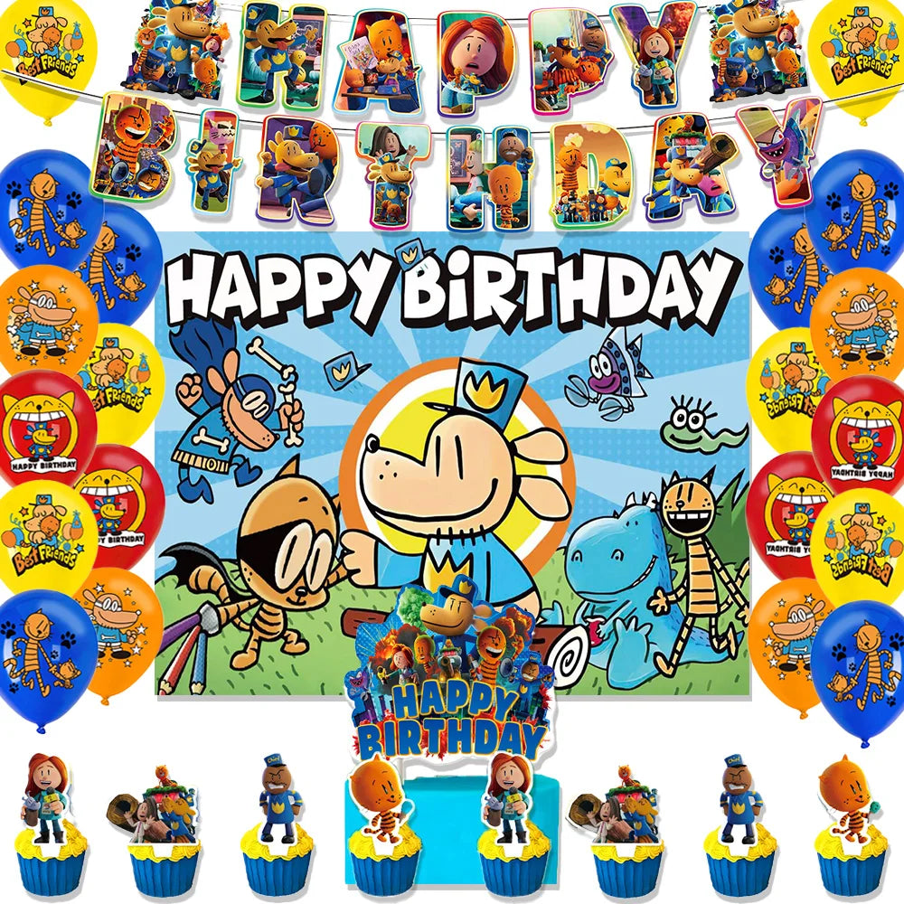 Cartoon DOGS MAN Theme Birthday Party Supplies Decoration Best Friend Balloon Banner Backdrop Cupcake Topper for Kids Child Gift