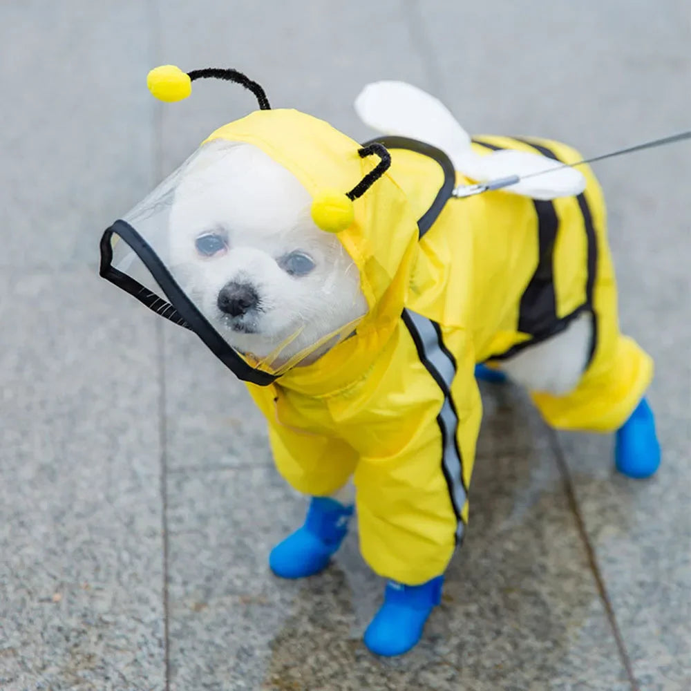the CUTESY COSTUME - Waterproof Puppy Dog Raincoats, Rain Jacket with Hood for Small/Medium Dogs, Poncho with Reflective Strap, Honeybee Bear Dinosaur Dog Costumes