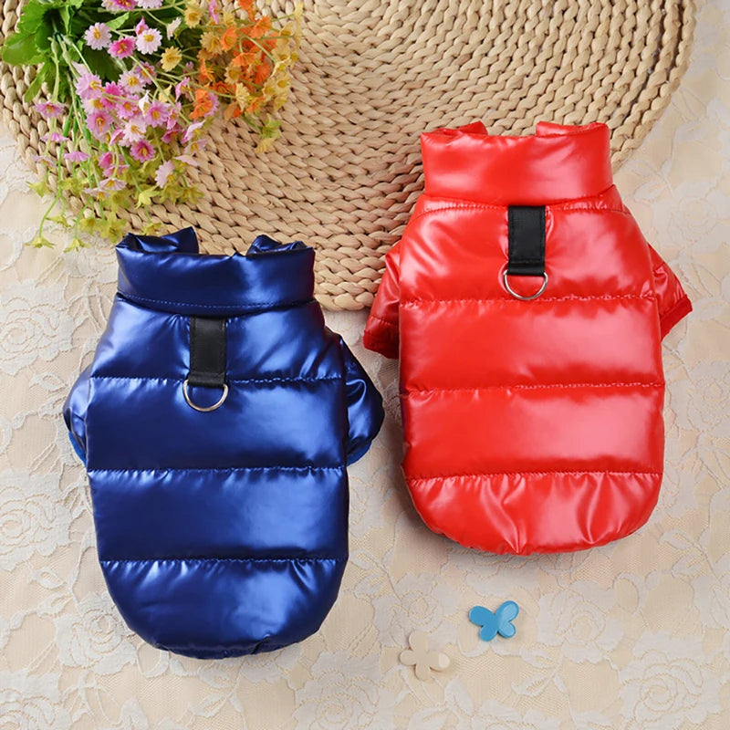 Winter Thicken Puppy Clothes Bright PU Leather Dog Cotton Jacket Waterproof Pet Coat for Small Doggy Costume Chihuahua Outfits