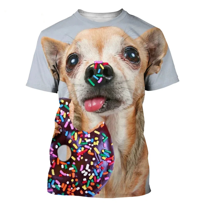 the CUTE CHIHUAHUA - 3D Printed Animal Chihuahua T Shirt For Men Funny Pet Pattern Tees Summer Harajuku Loose O-Neck Tops Short Sleeve Kids T-Shirts