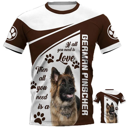 the ROTTWEILER - Fashion Men's Sports T-Shirt, Dutch Belgian Shepherd 3D Print, Outdoor Casual Clothing, Pet Dog Work Uniform, Short Sleeve Tops