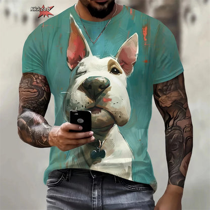 the CRAZY DOG - Summer Funny Dog Pattern 3D Print Men's T-Shirt, Casual O-Neck Loose Short Sleeve Fashion Trend Men Clothing, Oversized T-Shirt
