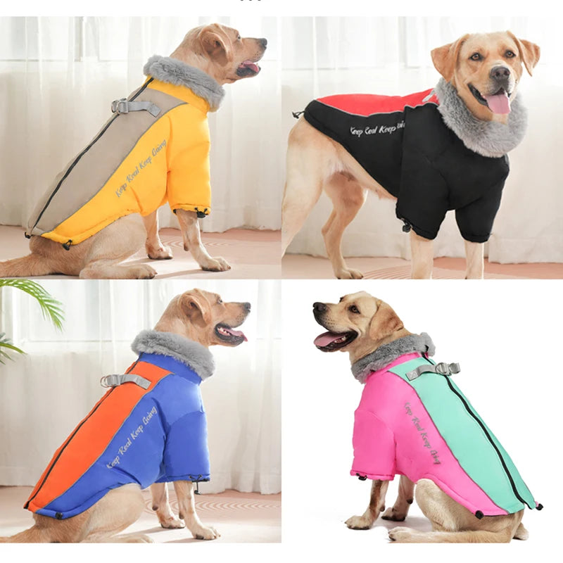 the STYLISH SNOWDOG - Big Fur Collar Pet Down Jacket for Medium/Large Dogs, Waterproof Big Dog Clothes, Winter Golden Retriever Coats