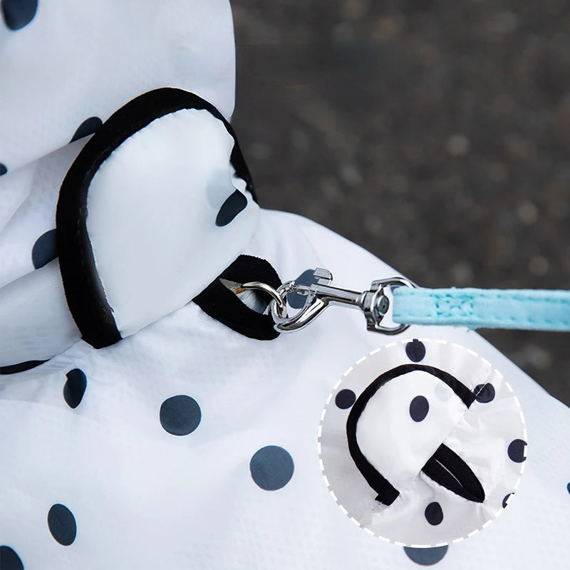 the POLKA DOT RAINCOAT - XS-2XL Dog Raincoat, Cute Bear Ears Hat Dots Printed Pet Clothes for Small/Medium Dogs, Rainy Season Outing Portable Rain Coats