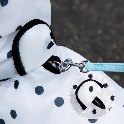the POLKA DOT RAINCOAT - XS-2XL Dog Raincoat, Cute Bear Ears Hat Dots Printed Pet Clothes for Small/Medium Dogs, Rainy Season Outing Portable Rain Coats