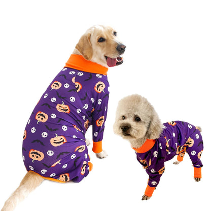 2024 New Halloween Prints Dog Four-legged Suit for Large Medium Bodysuit Dogs Pajamas PJS Full Body for Shedding Prevent Licking