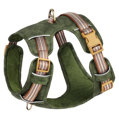 Retro leather pet chest strap, explosion-proof, reflective dog chest and back, breathable and adjustable