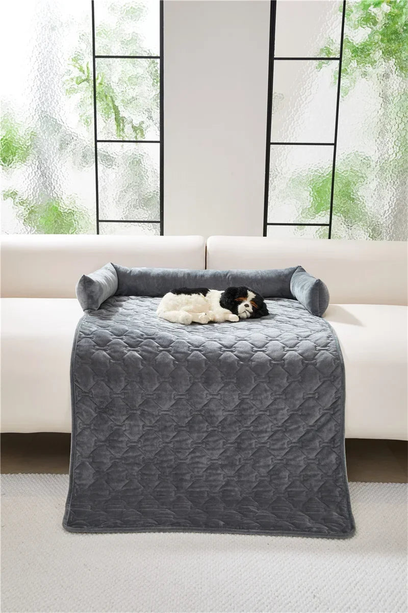 Velvet Pet Sofa Mat Warm Pet Blanket for Medium Large Dog Couch Bed Cushion with Pillow Cats Pad House Pet Supplies Accessories