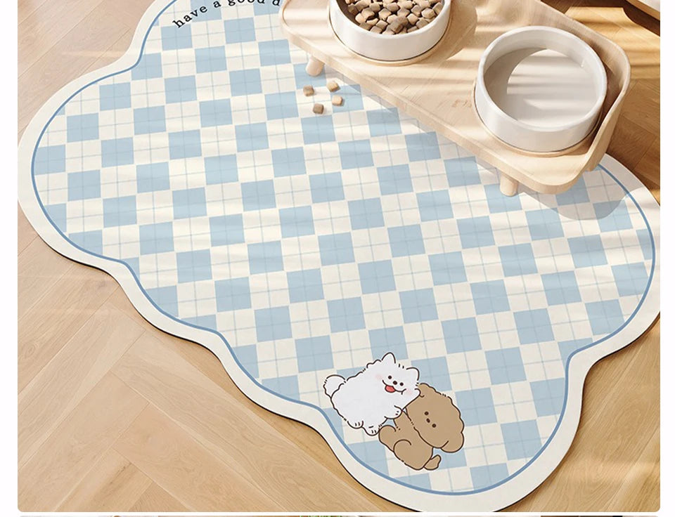 Pet Feeding Mat Waterproof Pvc Leather Carpet Cat Dog Anti-urine Floor Mats Pink Plaid Sweet Home Decoration Rug for Kitchen