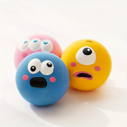 1pcCartoon Big Eye Ball Dog Toy, Durable Rubber Dog Ball Toy WithSound, Pet Grinding Teeth Sound Toy For Dog Interactive supplie