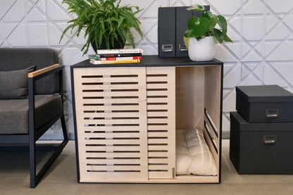 the ZEN DOGGY - Modern Wooden Dog Crate with Acrylic Front Panel and Door with A Latch, Wooden Dog Crate Furniture