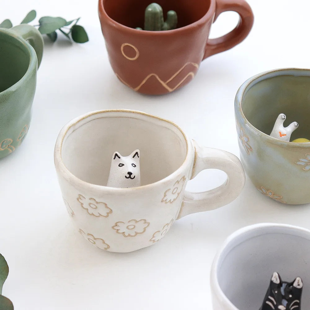 360ml Creative Cute Handmade 3D Snail Daisy Dog Cat Coffee Mugs Ceramic Funny Cartoon Animal Tea Milk Cups Unique Birthday Gift