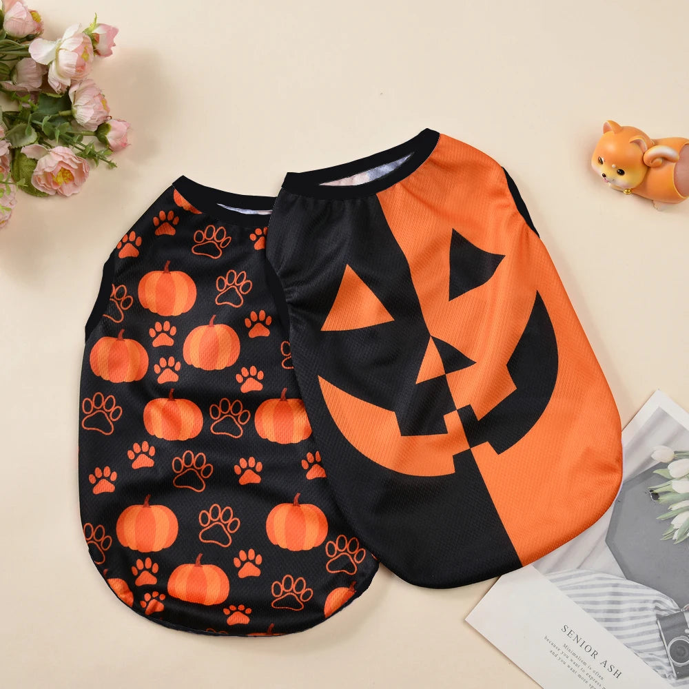 Dog Clothes For Small Medium Dogs Cats Halloween Pumpkin Paw Print Puppy Vest Coat Chihuahua Yorkies Costumes Pet Party Clothing