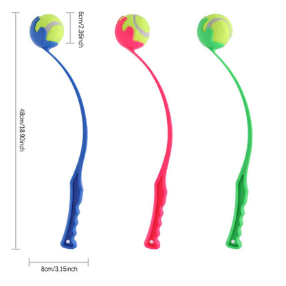 Pet Throwing Stick Toy - Interactive Ball Launcher for Dogs Cats Training, Fetch Game with Rubber Balls