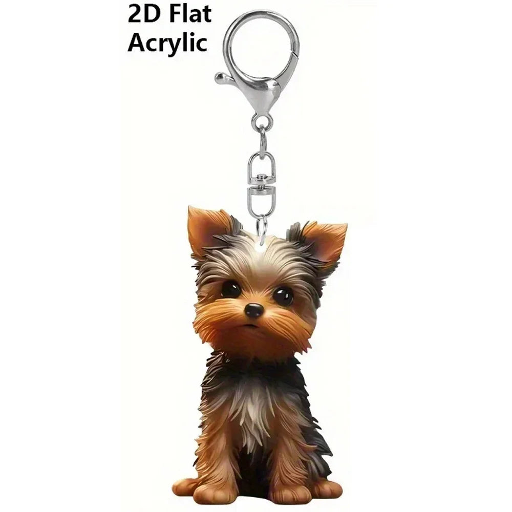 Selling Cute Expressions Yorkshire Terrier 2D Flat Acrylic Pendant Keychain,York Puppy Yorkie Dog Ornament,Decor for Car,Wallet
