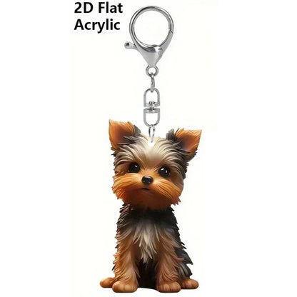 Selling Cute Expressions Yorkshire Terrier 2D Flat Acrylic Pendant Keychain,York Puppy Yorkie Dog Ornament,Decor for Car,Wallet