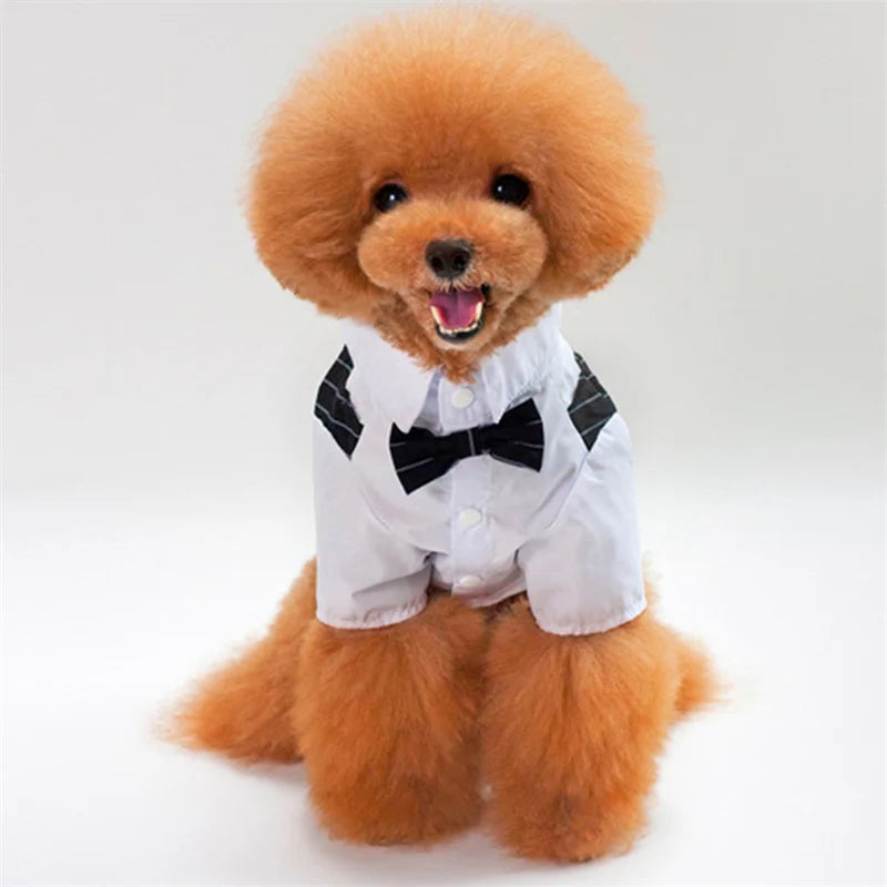 Dog Shirt Stylish Suit Pet Small Dog Clothes Bow Tie Wedding Shirt Costume Formal Tuxedo With Bow Tie Puppy Cat Bulldog Clothing