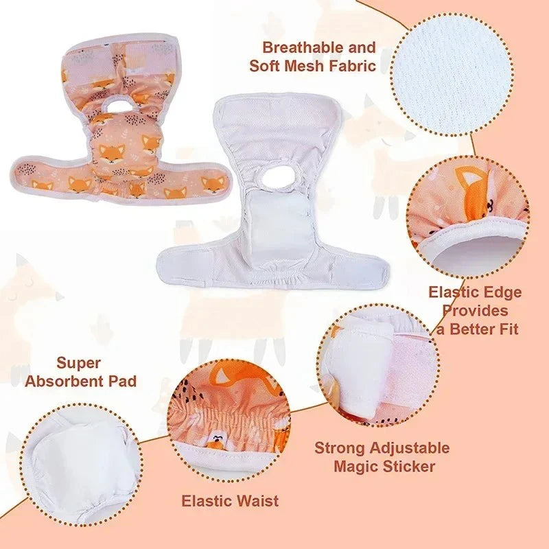 3pcs Set Washable Female Dog Physiological Pants Cute Cartoon Print Dog Diaper Underwear Dog Sanitary Panties Random Colors