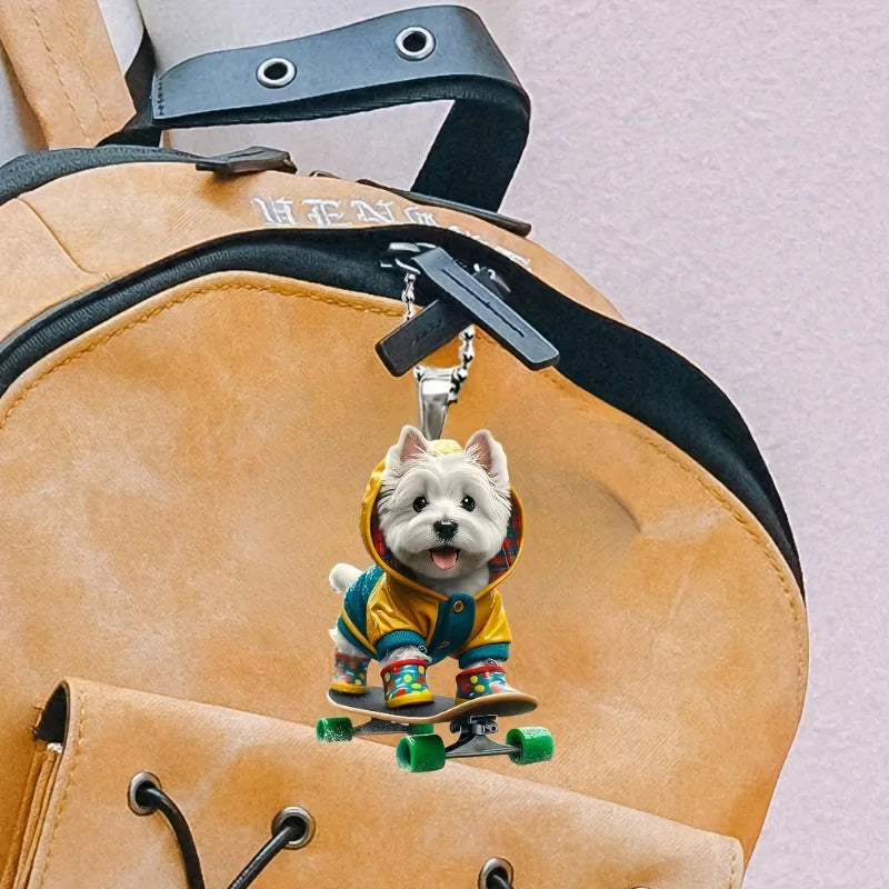 Cartoon Terrier Skateboarding Dog Keychain Cute Puppy Pendant Versatile Charm for Car,Backpacks,Home,Festive Party,Gift & Decor
