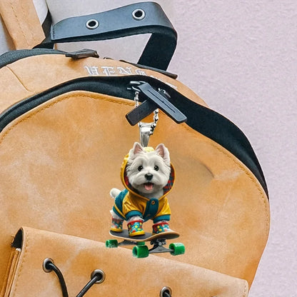 Cartoon Terrier Skateboarding Dog Keychain Cute Puppy Pendant Versatile Charm for Car,Backpacks,Home,Festive Party,Gift & Decor