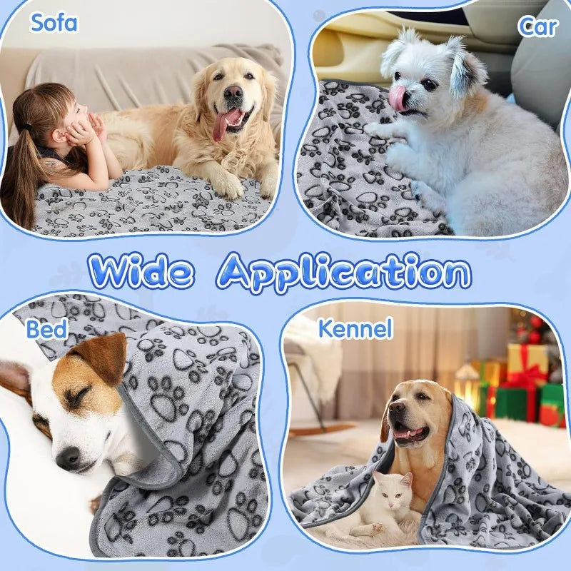 Dog Bed Mat Blanket Soft Fluffy Pet Sleeping Blanket Cute Paws Pattern Pet Travel Mat Warm Comfortable Blankets for Cat Dogs