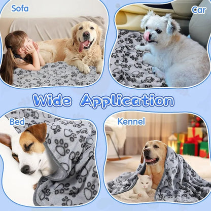 Dog Bed Mat Blanket Soft Fluffy Pet Sleeping Blanket Cute Paws Pattern Pet Travel Mat Warm Comfortable Blankets for Cat Dogs