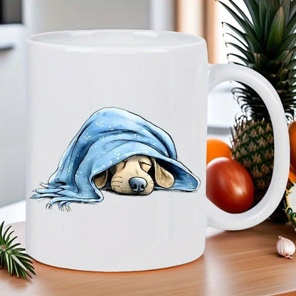 Cozy Blue Hoodie Puppy Ceramic Mug - White with Blue Hooded Dog Design, Perfect for Coffee Lovers, Hand Wash Only, Reusable, Cof