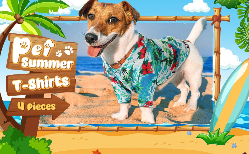 Hawaii Dog Shirt Colorful Flower Printed T-Shirt Breathable Cool Shirt Summer Beach Style Dog Clothes Medium and Large Dog Boys