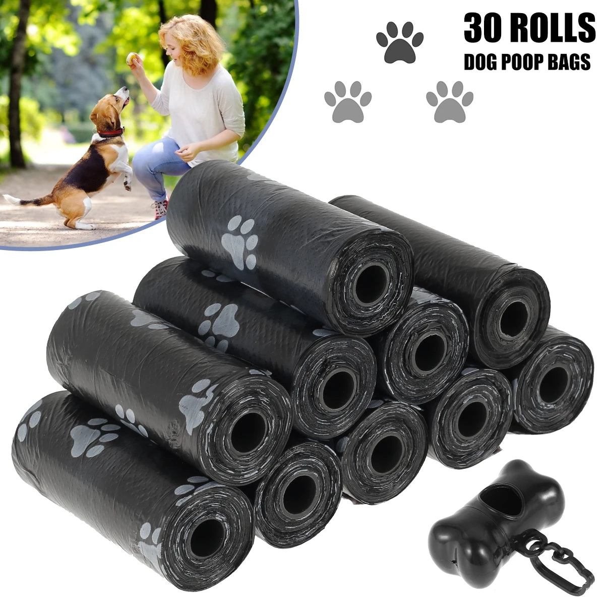 the DOG POOP BAGS - 30Roll Dog Poop Bags, Disposable Pet Waste Bags, Dog Waste Bags, Designer Pet Poop Clean Pick-Up Bone Bag Dispenser Tools
