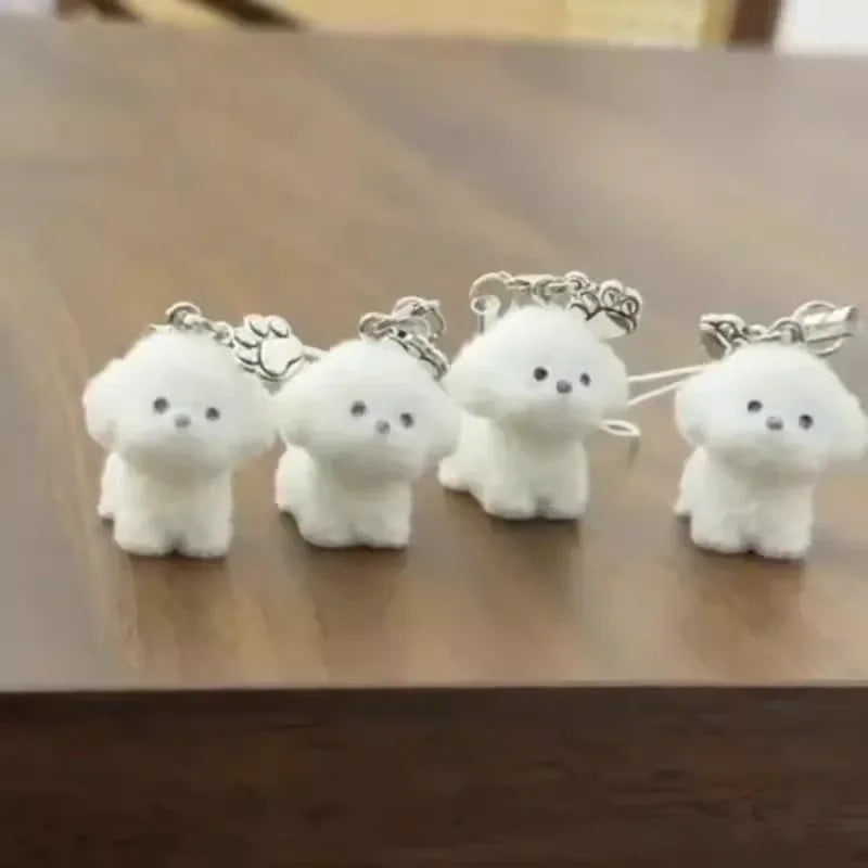 1/2Pcs Kawaii Puppy Keychain 3D Flocked Dog Little Plush Animal Pendant Backpack Car Keyrings Charms Hangs Decor Accessories