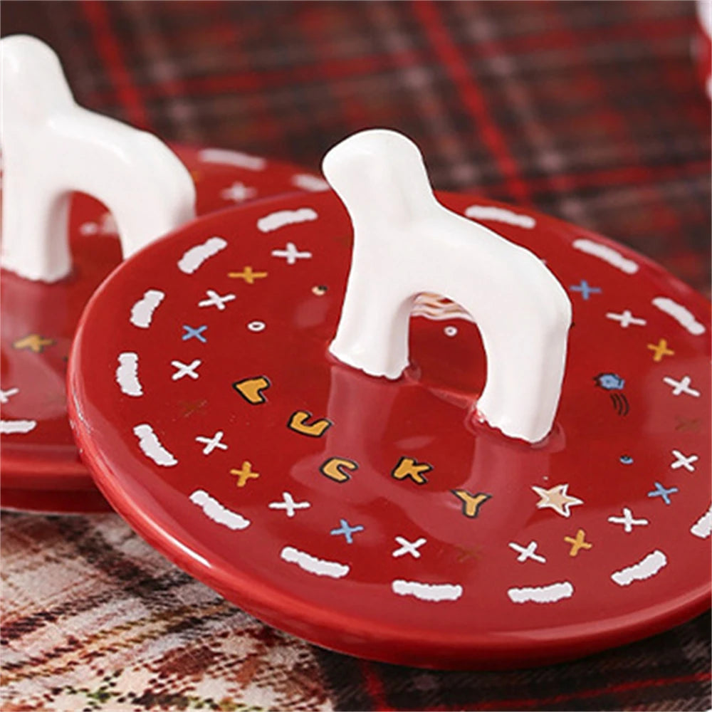 Cartoon Cute Ceramic Mug Dog Red Cup Lid Creative Christmas Water Cup Kitchen Accessories Coffee Cup Dust Cover Holiday Gift