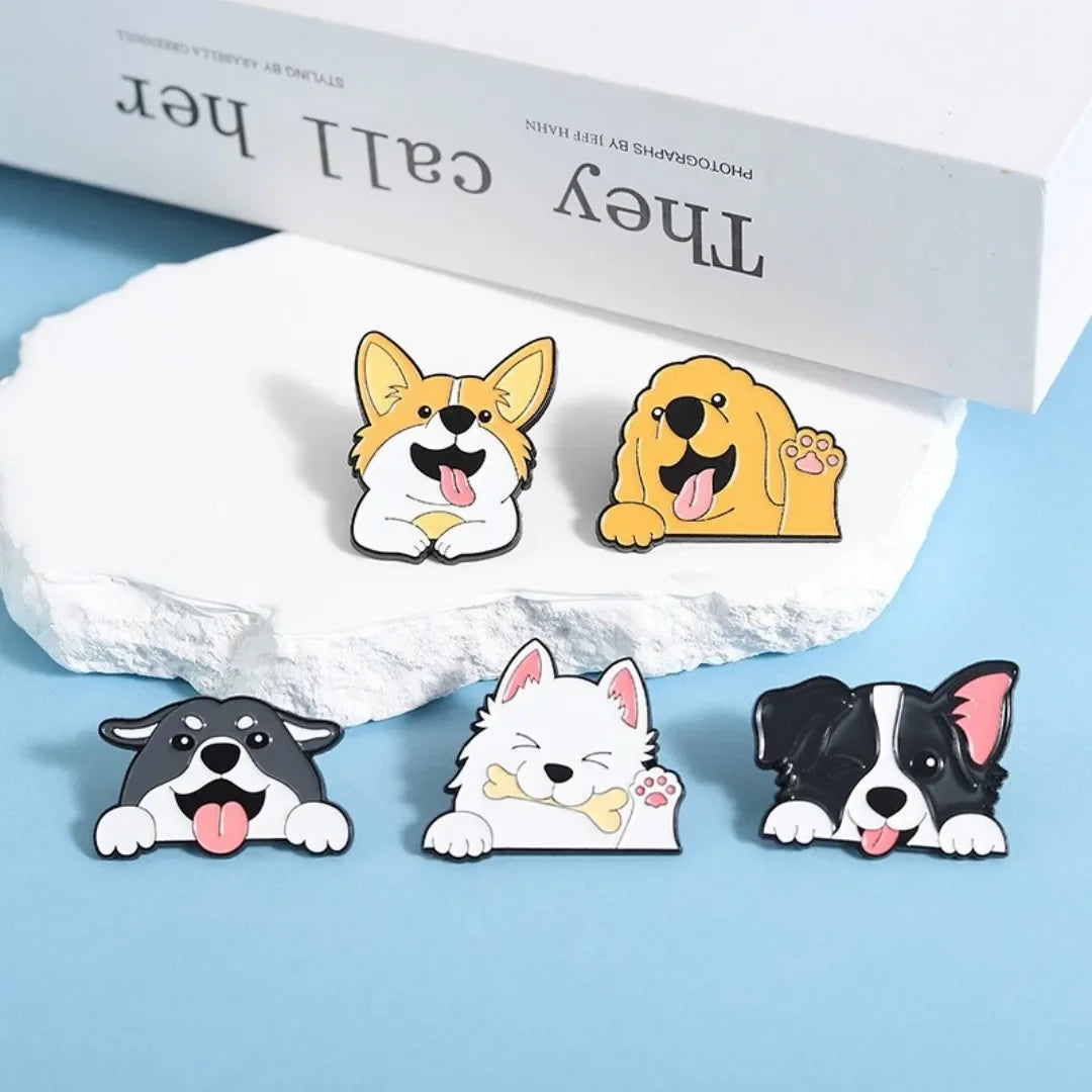 Cartoon Pet Enamel Pin Cute Golden Retriever Border Collie Dog Animal Brooch Backpack Jacket Lapel Badge Jewelry Gift For Friend