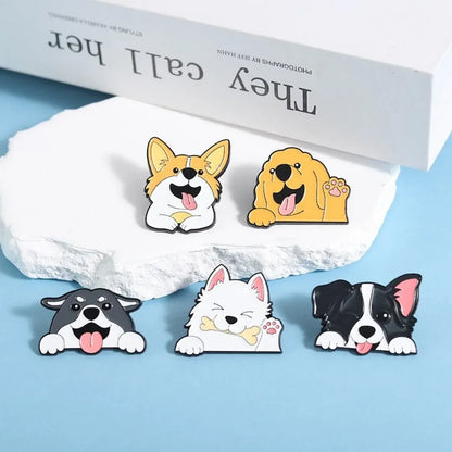 Cartoon Pet Enamel Pin Cute Golden Retriever Border Collie Dog Animal Brooch Backpack Jacket Lapel Badge Jewelry Gift For Friend