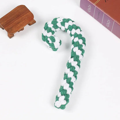 1pc Christmas Dog Rope Toy-Candy Cane Lasso Design with Red&White Stripes&Green Checkered Pattern,Safe Jute Blend Chew Toy