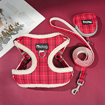 the BREEZEWALK HARNESS SET - Breathable Dog Harness/Leash Bag Set, Winter Warm Dog Fur Harnesses/Vest, Pet Walking Rope with Garbage Bag for Small/Medium Dogs