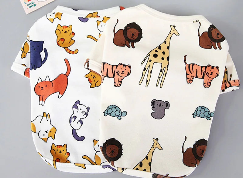 Spring Summer Pet Vest Breathable Cartoon Print Pet T-shirt for Small Medium Dogs Cats Puppy Clothes Chihuahua Bichon Costume