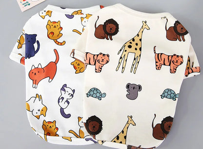 Spring Summer Pet Vest Breathable Cartoon Print Pet T-shirt for Small Medium Dogs Cats Puppy Clothes Chihuahua Bichon Costume